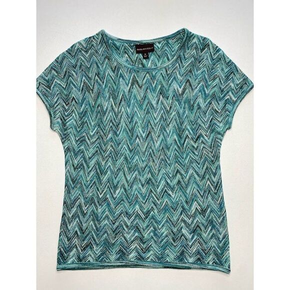 Dana Buchman Green Teal Chevron Metallic Knit Top Medium NEW‎ - Picture 4 of 7